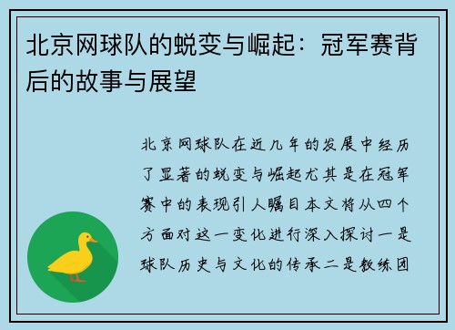 北京网球队的蜕变与崛起：冠军赛背后的故事与展望